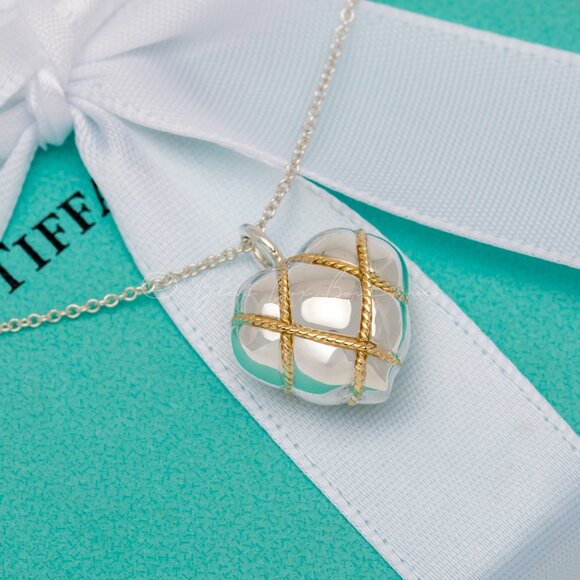*RARE* Tiffany & Co. Vintage "Quilt Heart" Necklace Puffed 18k Gold Rope Pendant - Picture 5 of 8